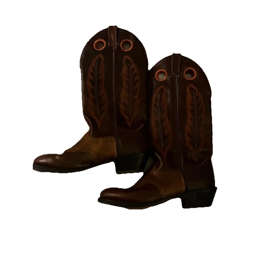 Road Wolf Men’s 11.5 Cowboy Boots – Brown Western Rodeo Leather